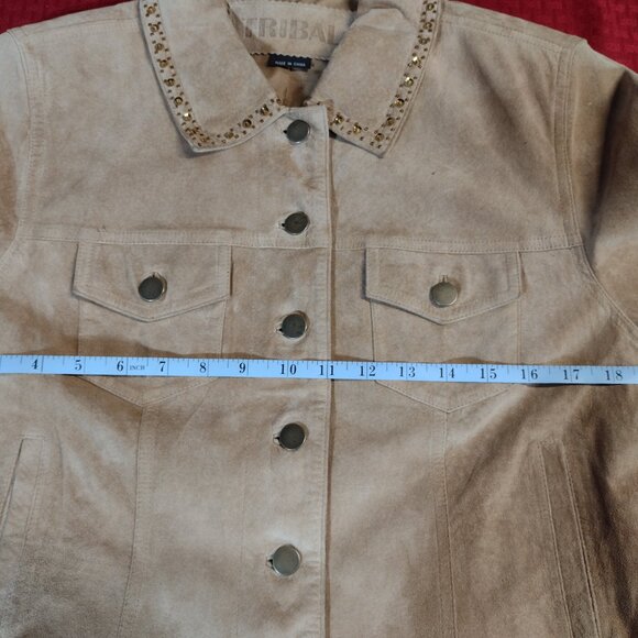 Women’s Tribal Suede Light Tan Jacket with Embellishments – Size 12 - Picture 10 of 16